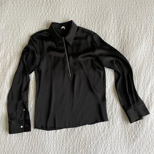 ARKET Black Slinky Satin Blouse with Silver Zipper - Small - EUR 36
